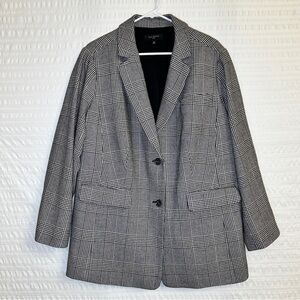 Talbots Plus Black and White Glen Plaid Wool Blend Blazer Jacket Size 16W